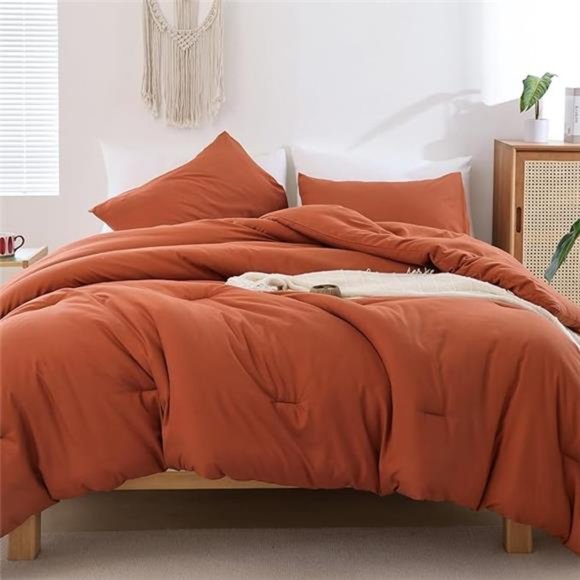 Queen Comforter Set Burnt Orange,3pcs (1Boho Terracotta Comforter& 2Pillowcases) - Picture 8 of 8